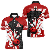 Maxcorners Black and Red Camo Bowling Polo, Quarter Zip Shirt For Men custom Bowling Team Jerseys Uniform LM0803