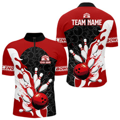 Maxcorners Black and Red Camo Bowling Polo, Quarter Zip Shirt For Men custom Bowling Team Jerseys Uniform LM0803
