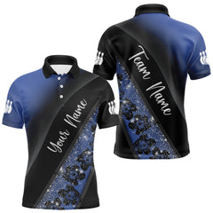 Maxcorners Black and Blue Glitter Flower Bowling Polo, Quarter Zip Shirt for Men Custom Bowling Team Jerseys LM0803