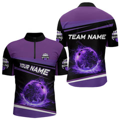 Maxcorners Black And Purple Lighting Flame For Mens And Women Bowling Polo Shirt Custom Team Bowling Jerseys