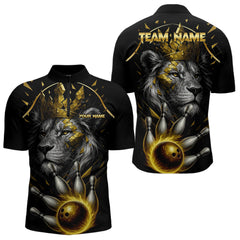 Maxcorners Custom Black and Gold Lion Bowling Polo, Quarter Zip shirts for Men, Lion Team Bowling Jerseys LM0607