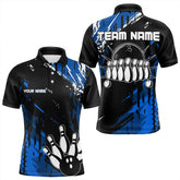 Maxcorners Black And Blue Mens Bowling Shirts Custom Retro Bowling Ball And Pins Bowling Team League Jerseys