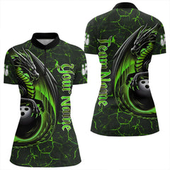 Maxcorners Black And Green Custom Dragon Bowling Shirts For Men, Dragon Bowling Team Shirts