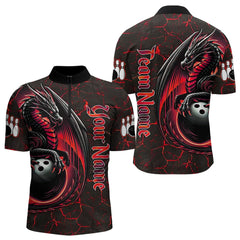 Maxcorners Black And Red Custom Dragon Bowling Shirts For Men, Dragon Bowling Team Shirts