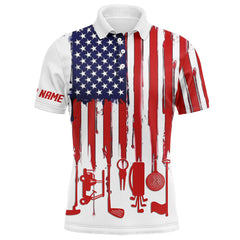 Maxcorners Golf American Flag White Customized Name 3D Polo Shirt Unisex