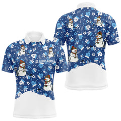 Maxcorners Blue and White Snowman Christmas pattern Golf Polo shirts For men Custom mens Christmas golf shirts LM0611