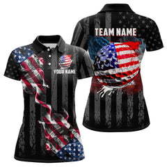 Maxcorners Black American flag smoke Mens golf polo shirts Custom Patriotic Team Golf attire MT0609