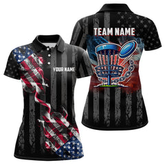Maxcorners Black American flag smoke Mens disc golf polo shirts Custom Patriotic Team Disc Golf attire MT0609