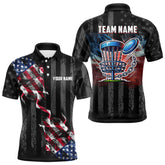 Maxcorners Black American flag smoke Mens disc golf polo shirts Custom Patriotic Team Disc Golf attire MT0609