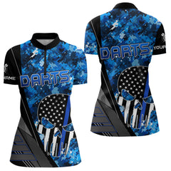 Maxcorners Black And White American Flag Skull Darts Blue Camo Darts Shirts For Men Custom Team Darts Jersey
