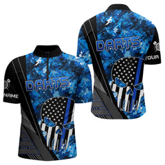 Maxcorners Black And White American Flag Skull Darts Blue Camo Darts Shirts For Men Custom Team Darts Jersey