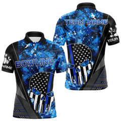 Maxcorners Black And White American Flag Skull Blue Camo Bowling Shirts For Men Custom Team Bowling Jerseys