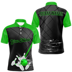 Maxcorners Black and Green bowling league jersey custom Mens Bowling Polo, 1/4 zip Shirt, gifts for men bowler TU1906