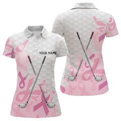 Maxcorners Breast cancer Mens golf polo shirts custom Pink ribbon pattern golf clubs team golf tops for men LM1008