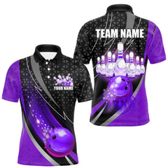 Maxcorners Black and Purple Bowling Camo Polo, 1/4 Zip Shirt for Men Custom Team Bowling jerseys, Bowler Outfit LM1008