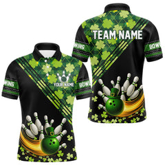 Maxcorners Black and Green shamrock argyle pattern Bowling Shirts For Men Custom St Patrick Team Bowling Jerseys TU0812