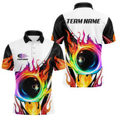 Maxcorners Colorful Flame Bowling Polo, Quarter Zip Shirts For Men Custom Fire Team Bowling Jerseys LM0803