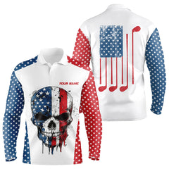 Maxcorners Red, White And Blue American Flag Skull Mens And Women Golf Polo Shirts Custom Patriotic Golf Attire For Mens