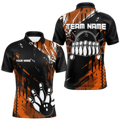 Maxcorners Black and Orange Mens bowling shirts Custom retro bowling ball and pins bowling team league jersey LM1109