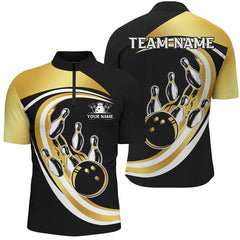 Maxcorners Black & Gold Bowling Jersey Customized Name, Team Name 3D Shirt