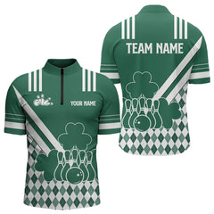 Maxcorners Green And White Argyle Pattern Shamrock St Patrick'S Day Men And Women Bowling Shirts Custom Bowling Team Jersey