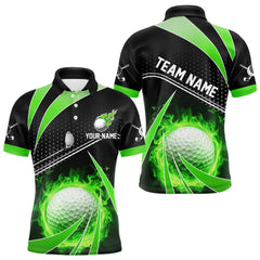 Maxcorners Black and Green Fire golf ball custom Men golf polo shirts, personalized golf outfits for team men LM2206