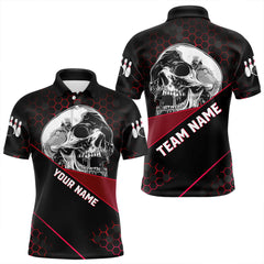 Maxcorners Black And Red Skull Bowling Shirts For Men And Women, Custom Bowling Team League Jersey, Gift For Bowlers