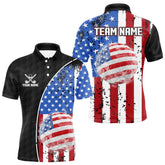 Maxcorners Personalized Black Camo Golf Polo Shirts For Men Custom American Flag patriotic golf shirts outfit