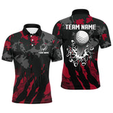 Maxcorners Black And Red Camo Pattern Mens Golf Polo Shirts Custom Mens Golf Tops, Cool Golf Gifts