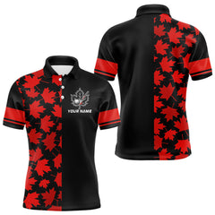 Maxcorners Black and Red maple leaf pattern Men golf polo shirts Custom Canadian Flag patriotic mens golf top LM3006