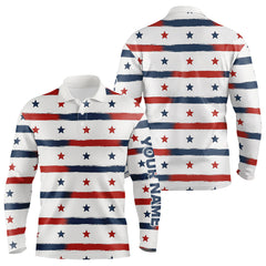 Maxcorners Red, White and Blue stars pattern Men golf polo shirts Custom patriotic golf attire for mens
