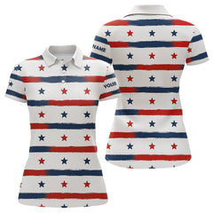 Maxcorners Red, White and Blue stars pattern Men golf polo shirts Custom patriotic golf attire for mens