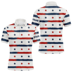 Maxcorners Red, White and Blue stars pattern Men golf polo shirts Custom patriotic golf attire for mens