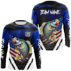 Maxcorners Crappie fishing American Flag Custom patriotic long sleeve team Crappie fishing shirts | Blue LM1809