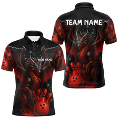 Maxcorners Black And Red Dragon Bowling Shirts For Men Custom Name Team Bowling League Jersey, Bowling Gifts MT1511