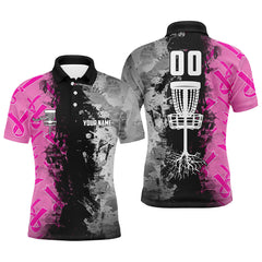 Maxcorners Custom name, number Disc Golf basket Men polo shirts, pink ribbons Breast cancer ladies disc golf tops MT0510