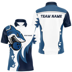 Maxcorners White and Blue Shark Bowling Polo, Quarter Zip shirts for men custom shark bowling team jerseys TU2606