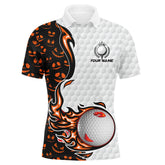 Maxcorners Golf Halloween Pattern Orange Customized Name 3D Polo Shirt Unisex