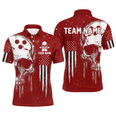 Maxcorners Personalized Red And White Grunge American Flag Skull Bowling Team Shirts, Patriotic Bowling Jerseys