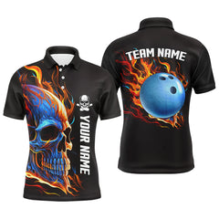 Maxcorners Bowling Skull on fire Bowling polo shirts for men custom team Skull Bowling jerseys