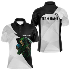 Maxcorners Black and White Funny Skull reaper Bowling Polo, 1/4 Zip Shirts For Men Custom Team Bowling Jersey TU1711
