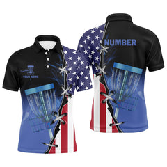 Maxcorners Blue flame Mens Disc golf polo shirts custom American flag disc golf jerseys, disc golf shirts MT0510