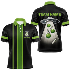 Maxcorners Black and Green ufo alien Retro Bowling Polo, Quarter Zip Shirts for men Custom Bowling Team Jersey MT2009