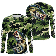Maxcorners Black Green camo Bass fishing Custom Long Sleeve Tournament Fishing Shirts, Performance Bass Jerseys MT2108
