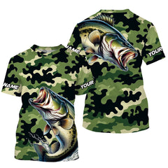 Maxcorners Black Green camo Bass fishing Custom Long Sleeve Tournament Fishing Shirts, Performance Bass Jerseys MT2108