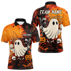 Maxcorners Custom Orange Halloween Boo Golf Polo Shirts for Men, Halloween Mens Golf Outfits LM2408