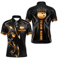 Maxcorners Black and Orange crown Bowling ball Polo, Quarter Zip Shirts for Men Custom Bowling Team jerseys LM2408