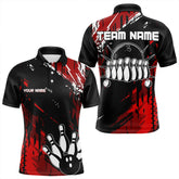 Maxcorners Black And Red Mens Bowling Shirts Custom Retro Bowling Ball And Pins Bowling Team League Jerseys