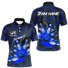 Maxcorners Blue Camo strike Men's Bowling Polo, Quarter Zip Shirt Custom Team Bowling jersey, gift for bowler LM2707