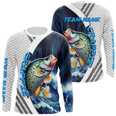Maxcorners Blue and White Camo Crappie fishing Custom name sun protection Crappie fishing team jerseys LM0409
